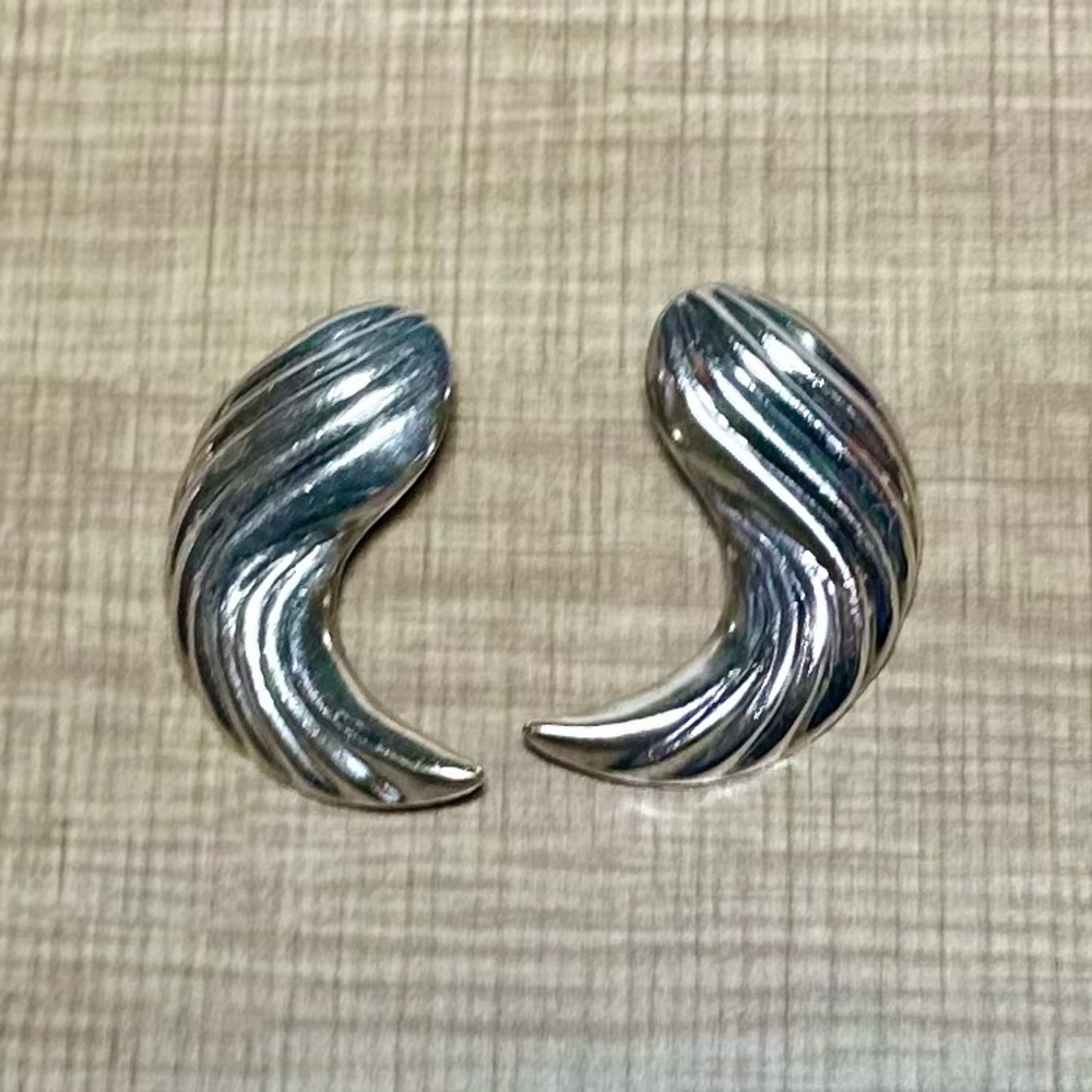 Vintage Norwegian Design Large Modernist  Sterling Silver Angel Wing Earrings
